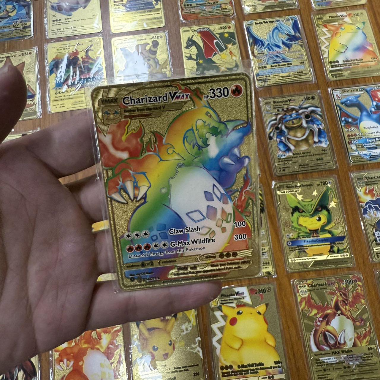 

Pokemon English Metal Game Collection Card Anime Figure Charizard Pikachu Blastoise Mewtwo Battle Collection Carte Card Toy Gift Present