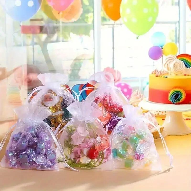 50/100PCS Drawstring Organza Bags Jewelry Gift Packaging Bag Candy Jewelry Display Christmas Wedding Thanksgiving Gift Bags