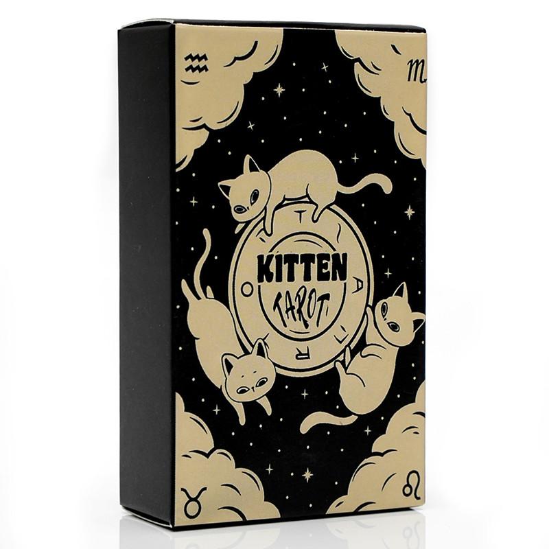 Kitten Tarot Deck 78Pcs Cute Black and White for Beginners Version Mysterious Board Game Fun Fortune Telling Kit
