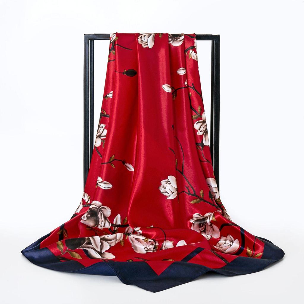 Eleganter Satin-Seidendruck-Schal für Damen - Vielseitiges Frühlings-/Herbst-Nacken- und Kopfaccessoire mit Sonnenschutz