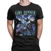 Camiseta Genshin Impact Chicos de Pelo Azul "Girl Dinner", Camiseta Unisex Streetwear para Fans del Anime y Videojuegos, Top Casual de Manga Corta 100% Algodón