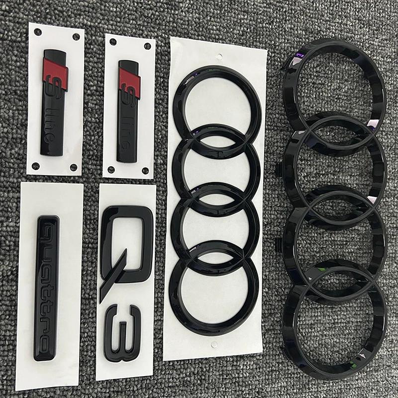 QR1 m1 Q3 2013-2022 4Ring logo ABS Black Car Hood Front Grill Emblem Rear Trunk Badge Sticker  Q3 Sticker Quarrto Sline Emblem