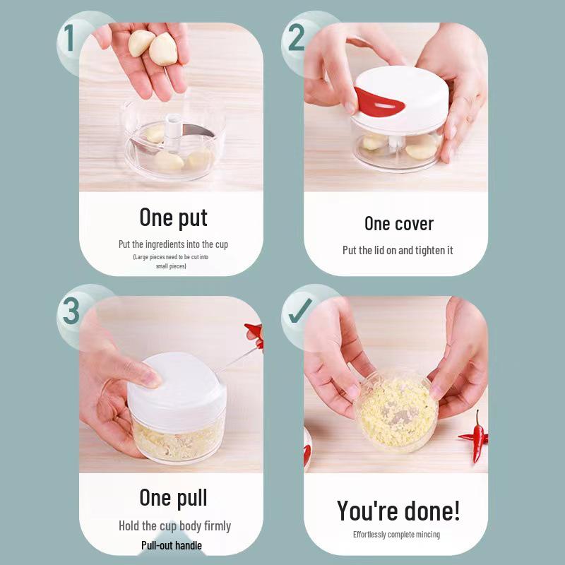 Household Mini Garlic Chopper & Vegetable Cutter - Thickened Hand-Pull Design for Garlic Paste and Puree