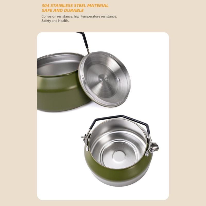 Portable 1 Litre Lightweight Stainless Steel Camping Kettle Durable and Camping Tea Pot for Indoor Outdoor Campfire Use