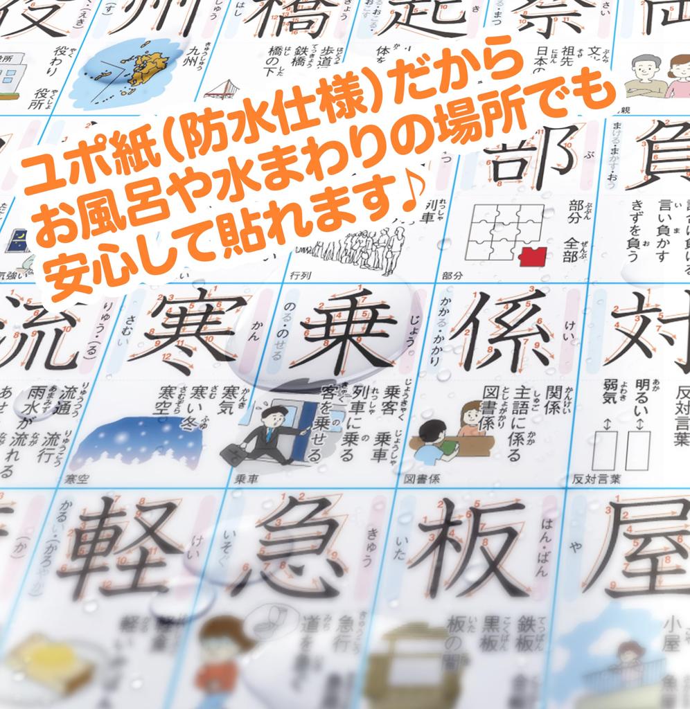 Bath Poster for Third Grade Kanji Learned by Elementary School A3 Yupo Paper Into A4 2 Includes Stroke Usage and [Fully Waterproof] Students, (Folded