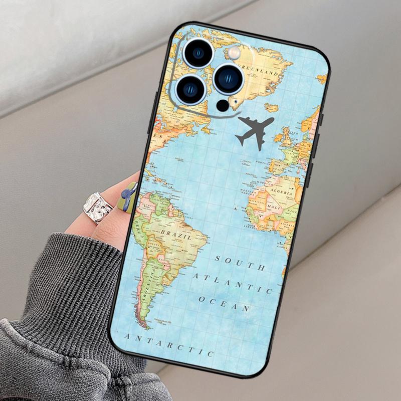 World Map Travel Phone Case For iPhone 16 15 14 12 11 13 17 Pro Max mini 15 16 Plus 16e 17 Air Funda Cover