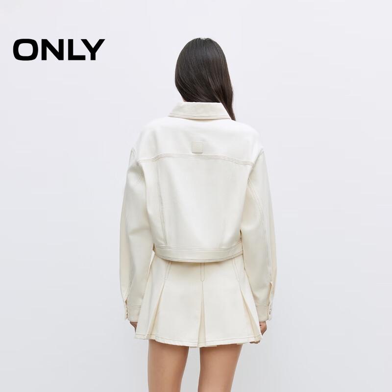 ONLY Women's Loose Fit Drop Shoulder Denim Jacket with Two-way Zipper