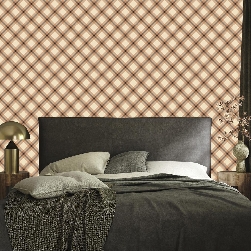 Brown Checkered Wallpaper Cream and Orange for Living Room and Bedroom 50x1000