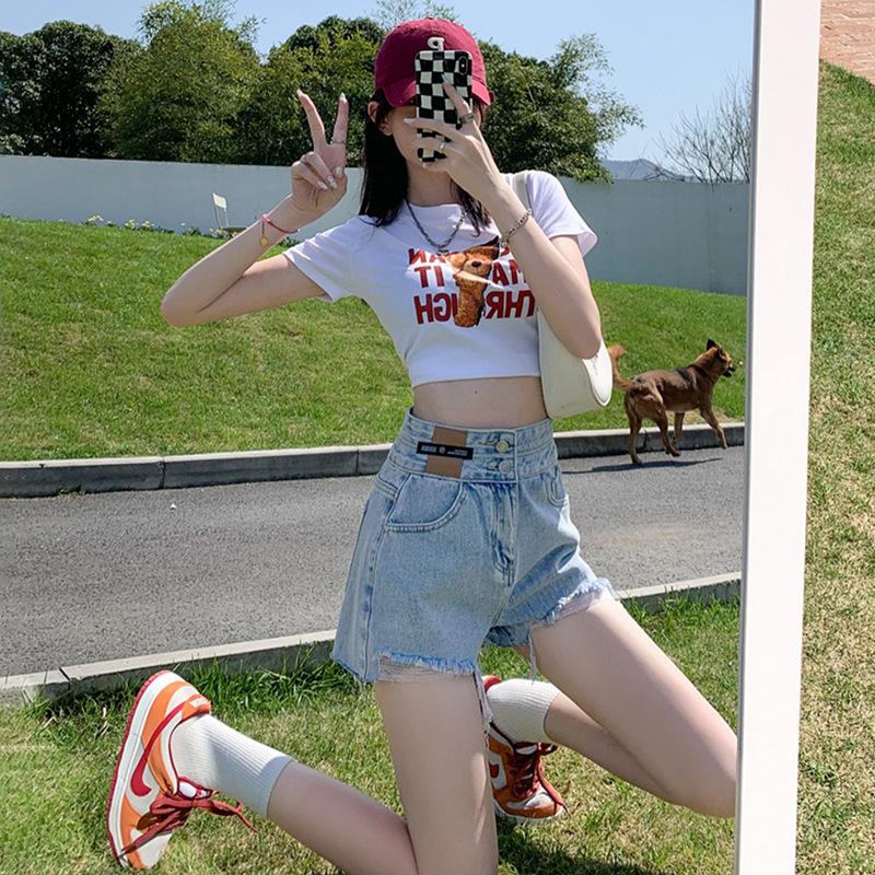 2023 Women's Korean-Style High-Waist Denim Shorts: A-line, Slimming, Wide-Leg, Frayed Hem