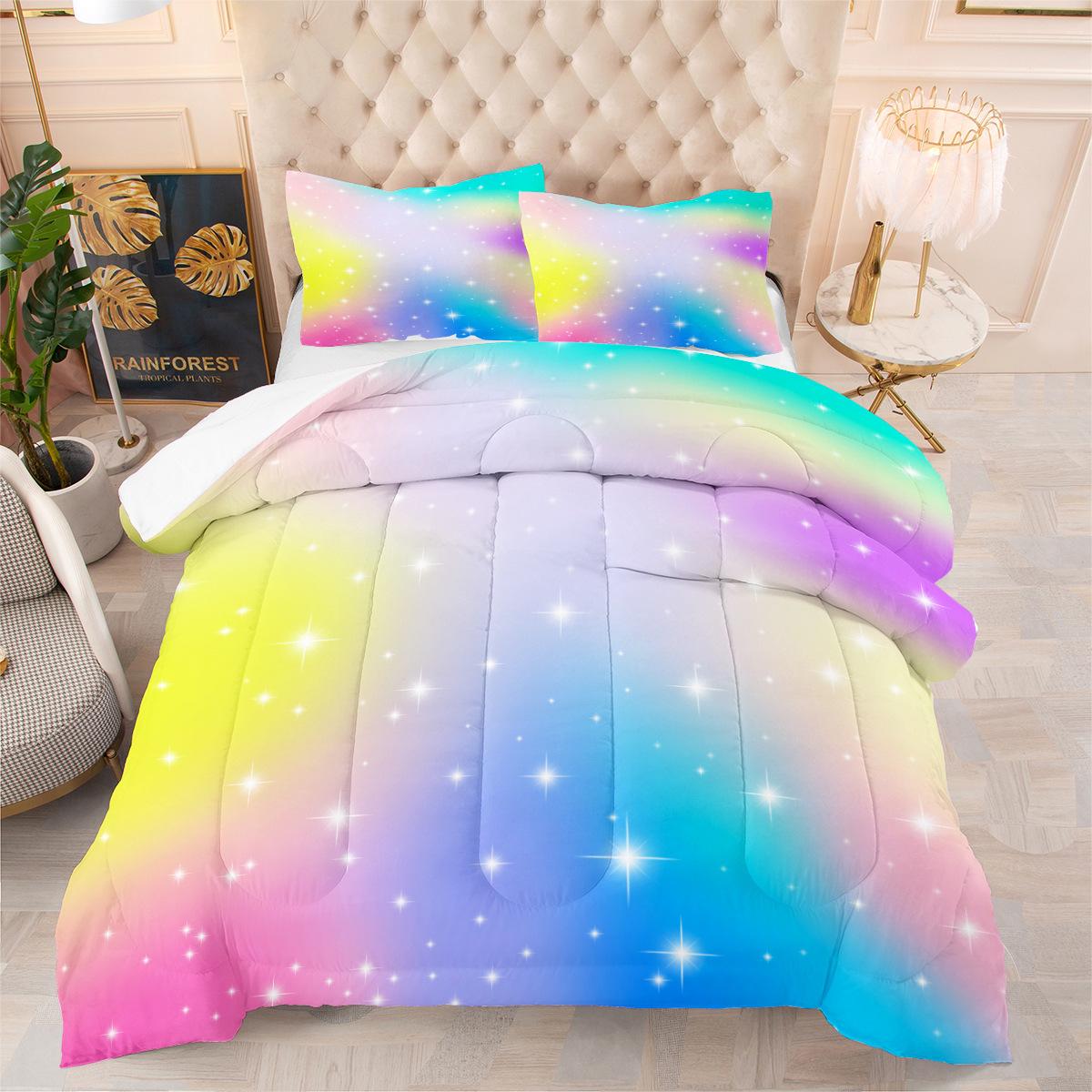 

Quilt Gradient Clouds Sky Layered Feather Silk Quilt Fat Quilt Core Rainbow Quilt Cover Three-piece Set 172*218cm