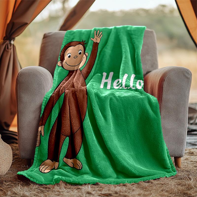 Curious George Flannel Blanket Soft Warm All-Season Throw, Design for Camping, Car Travel, Hiking Sofa, Bed, Office Perfect Gift for Parties
