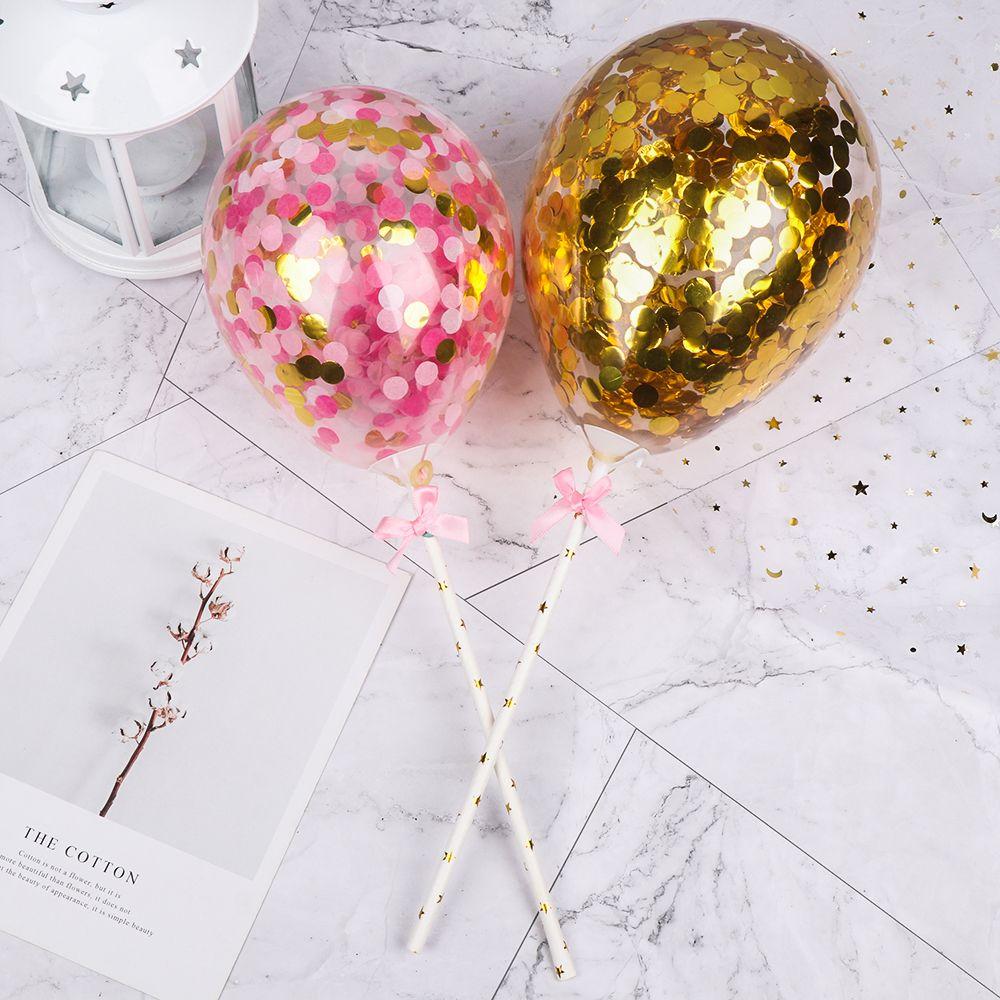 5 inches Paper Straw Party Supplies Birthday Confetti Balloon Cake Decoration Cake Topper Transparent Balloon