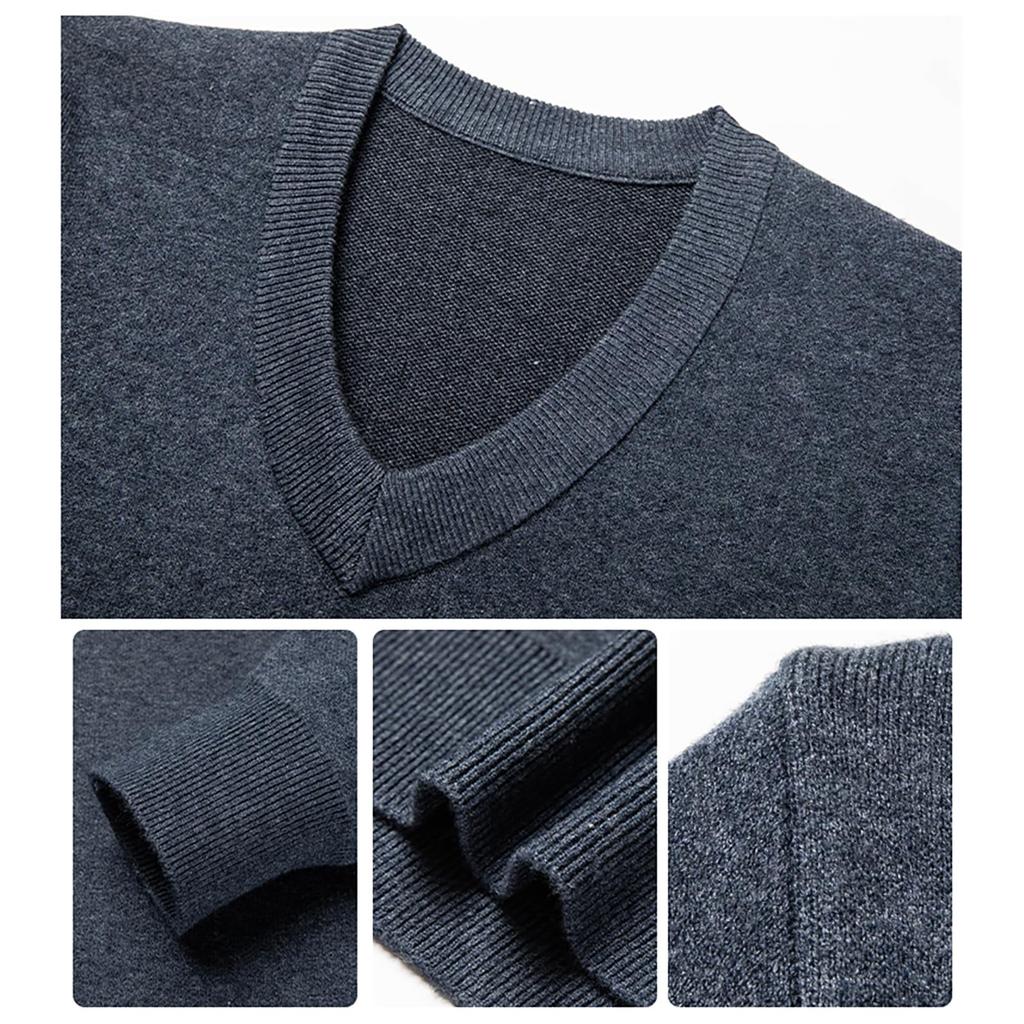 Coodrony Winter Strick Warm Einfarbig Lässig Business Basic Pullover Dunkel Herren V-Ausschnitt Pullover, Strickjacke, (JP, Alphabet, 2XL, Grün)