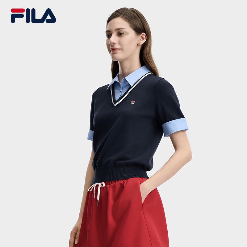 FILA Women's Faux Two-Piece Color Block Polo Knit Shirt