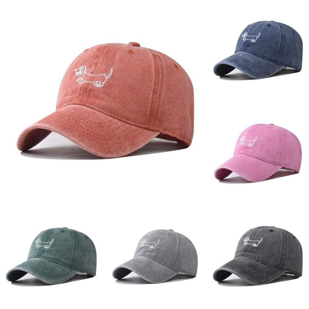 Dachshund Cotton Embroidery Vintage Dog Baseball Cap Curved Brim Casual Outdoor
