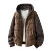 Men's Patchwork Cotton Coat, Velvet Thickened Cotton Coat, Warm Jacket, Hooded Fashionable Outer Coat