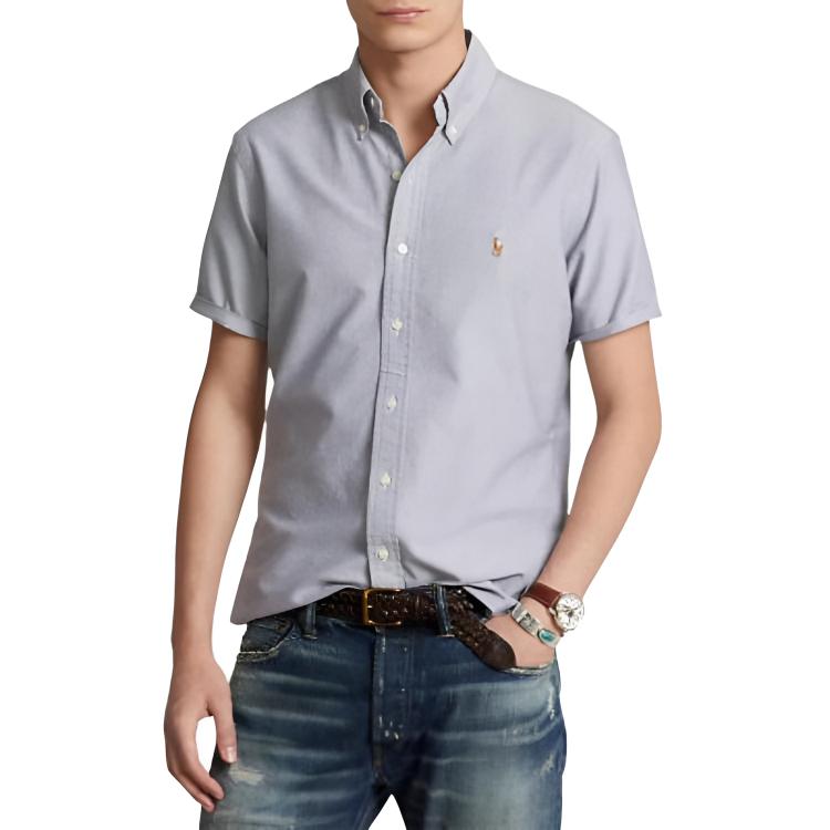 Polo Ralph Lauren Printed Single-Breasted Collar Pocket Short Sleeve Shirt Men Shirts Blue 710745385-003