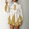 Women's 3D Christmas Tree Print Mock Neck Long Sleeve Dress, Raglan Sleeve Fake Two Piece Mini Dress