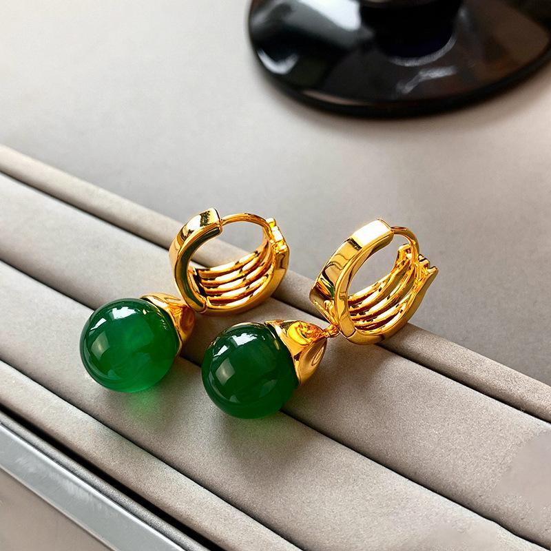 

New Chinese natural green agate jade earrings women s light luxury niche high-end earrings sterling silver earrings new