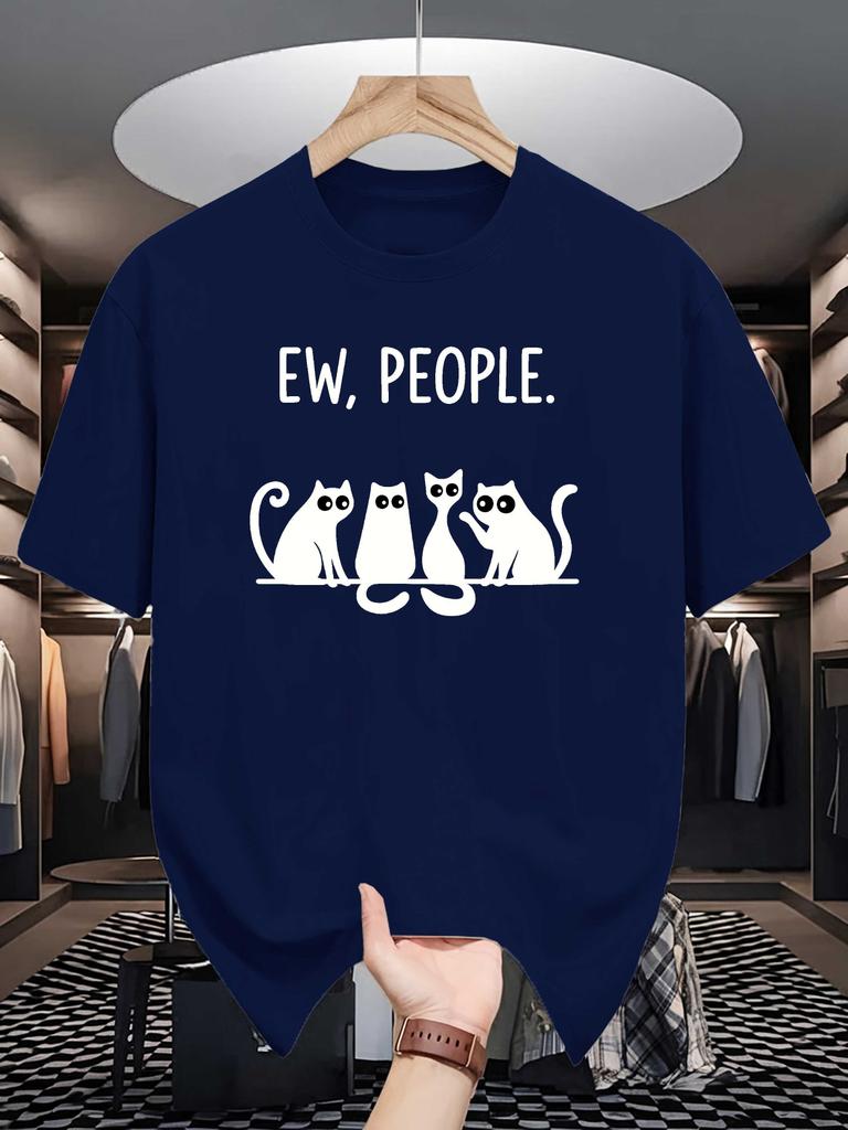 Unisex Crew Neck Tee Ew People Black Cats Graphic Print Soft Cotton Loose Breathable Short Sleeve Summer Casual Daily Street Tops