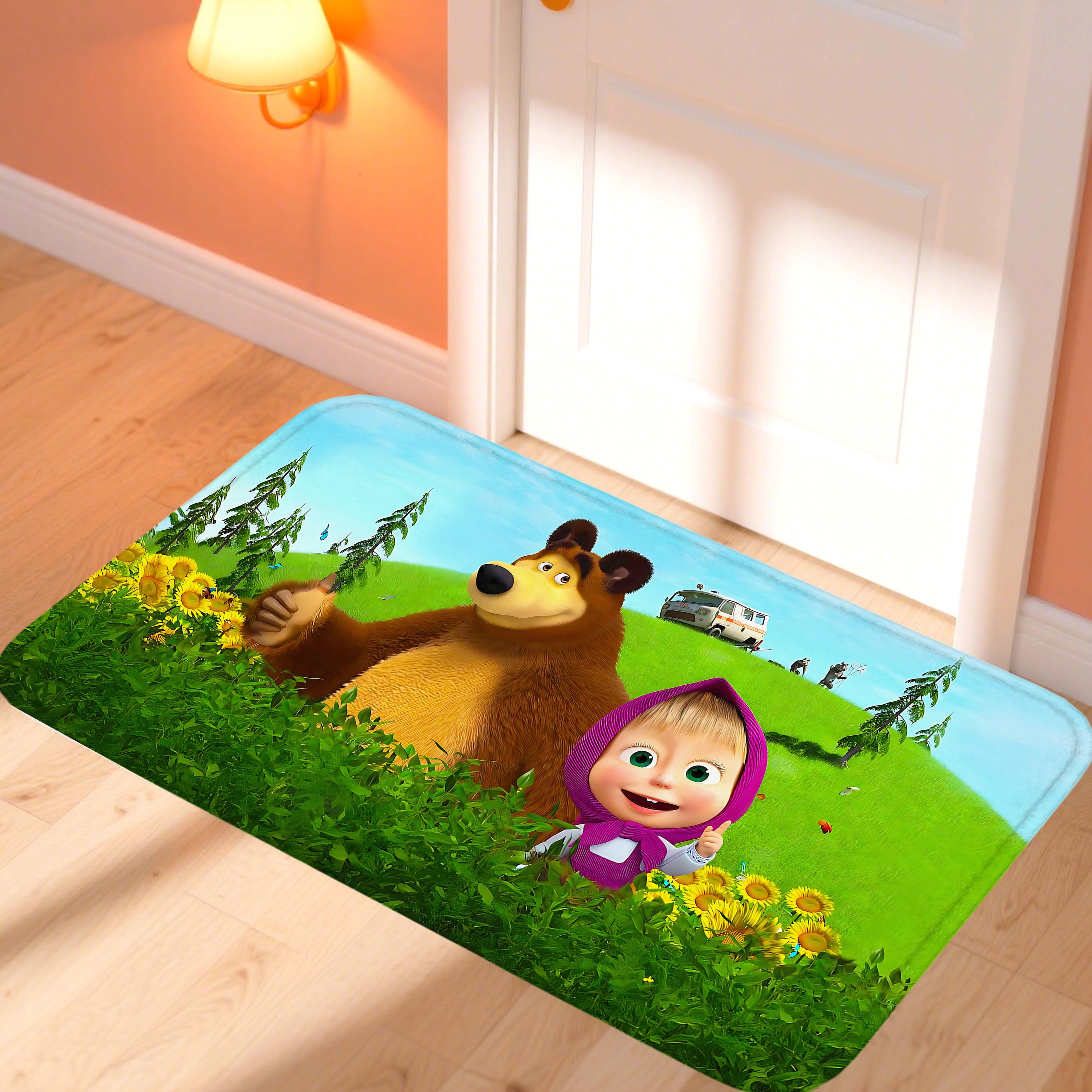 Kawaii Masha and the Bear Doormat Home Decor Items Kitchen Rugs Living Room Foot Mat Entrance Carpet Bedroom Rug Non-slip Pad 40cm x 60cm