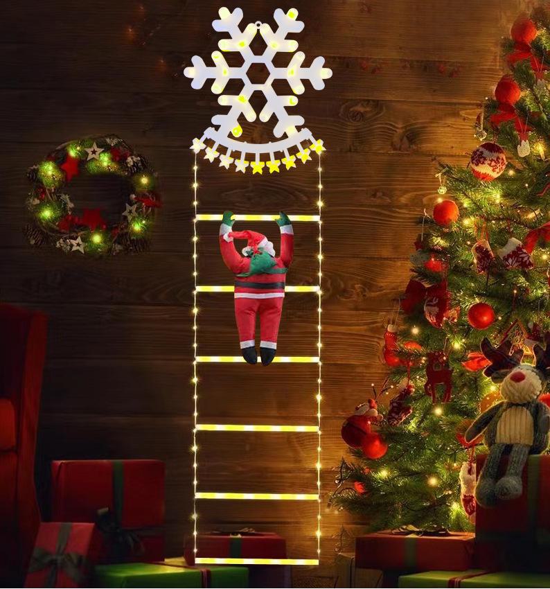 Lumini LED de Crăciun Moș Crăciun Urcând pe Scară cu Decor de Perete