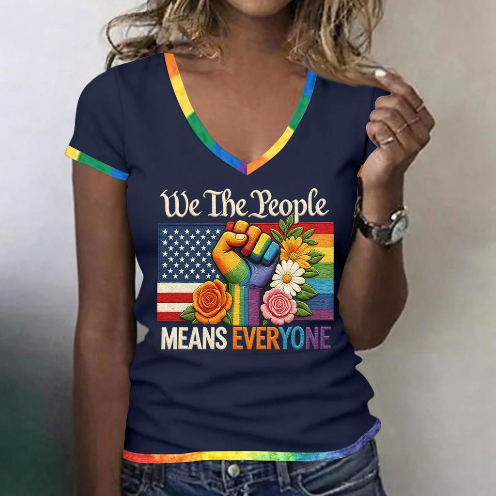 Women Casual V Neck Short Sleeve T Shirt Patriotic Print 250th Anniversary Independence Day Tee Top Lightweight Soft Fabric