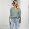 Loose Mid-Sleeve V-neck Top Fashion Jacquard Loose-Fitting Tops Middle Sleeve Pullover V Neck Tops