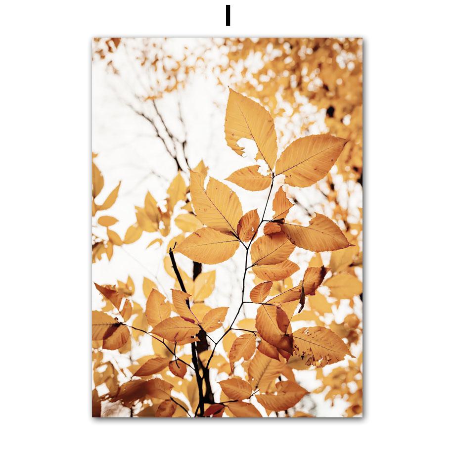 Autumn Decoration Canvas Poster Yellow Tree Leaves Fall View Wall Art Print Pumpkin Painting Fox Picture Living Room Home Decor