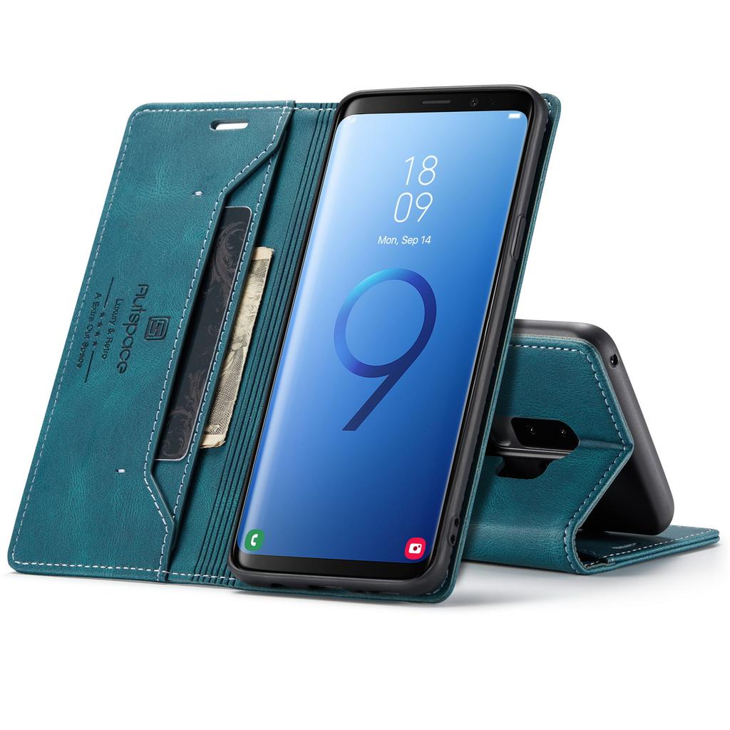 כיסוי ארנק עור וינטג' פרימיום לסמסונג גלקסי S9 / S9+ / S9 פלוס - כיסוי נפתח עם חריצים לכרטיסים, סגנון רטרו עמיד בזעזועים (4 צבעים)