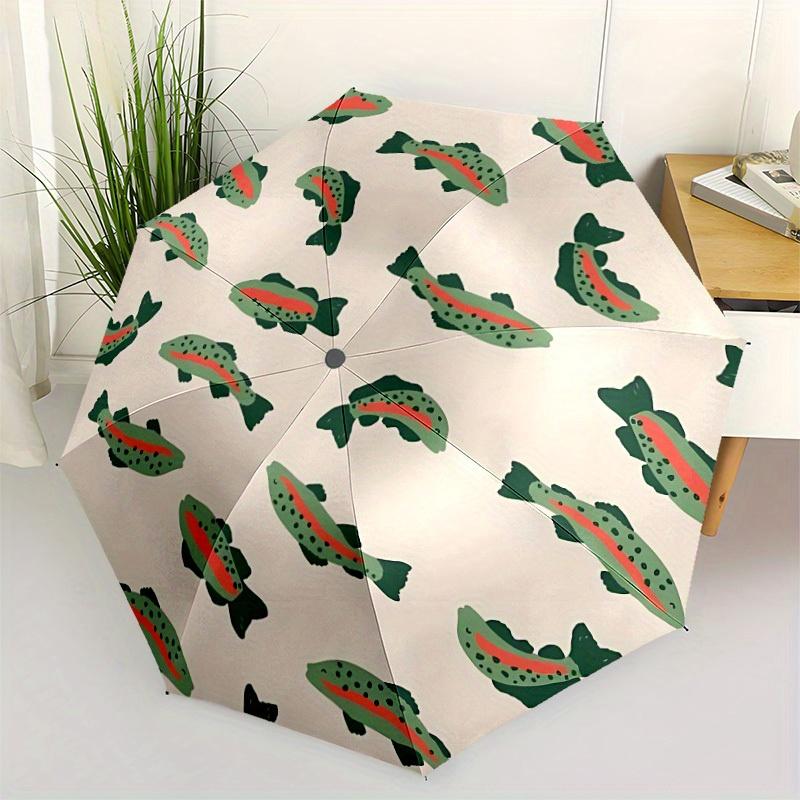 1pc Fish Pattern Automatic Open/Close Exquisite Umbrella Sturdy Iron Frame, Compact Travel Umbrella, Intricate Design Umbrella a0829056