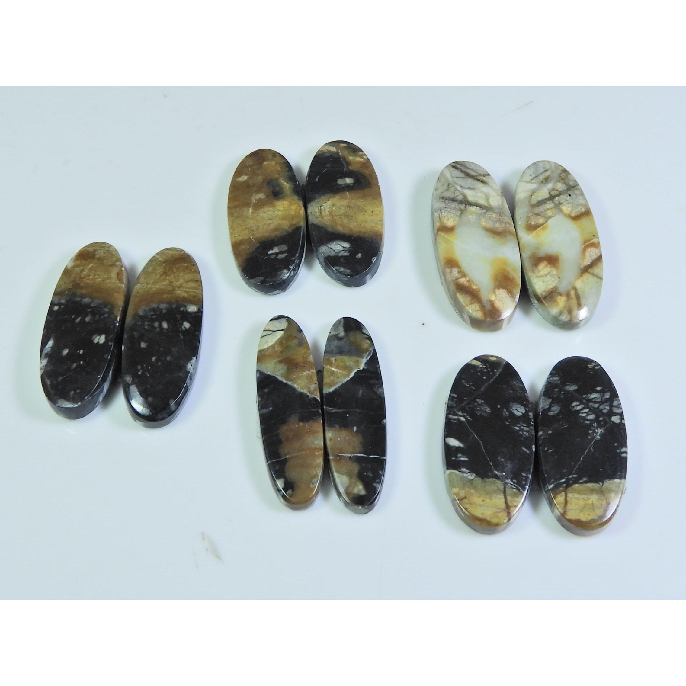 

27-27ММ Натуральный пикассо яшма Подобрана пара Овальный Свободный драгоценный камень Лот 5 пар A-588