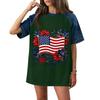 Women Casual Short Sleeve T Shirt Denim Patchwork Top 250th Independence Day Commemorative Print Relaxed Fit Lightweight Tee
