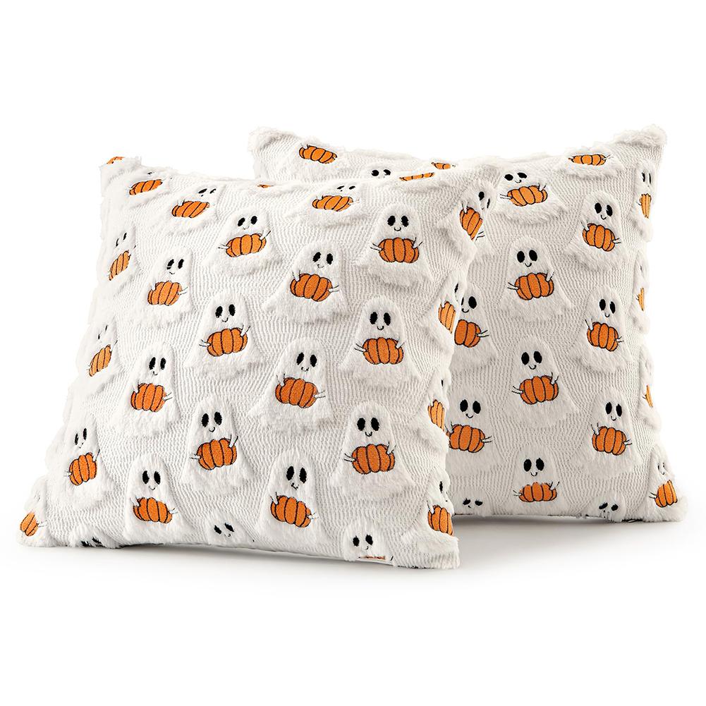 1/2PCS Halloween Ghost Pumpkin Pillowcase Washable Plush Soft Cushion Cover Comfortable Pillow Cover for Sofa Bedroom Home Decor