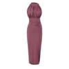 Elegant Women's Slim Fit Halter Neck Dress with Waist-Cinched Flowy Skirt and Side Slit