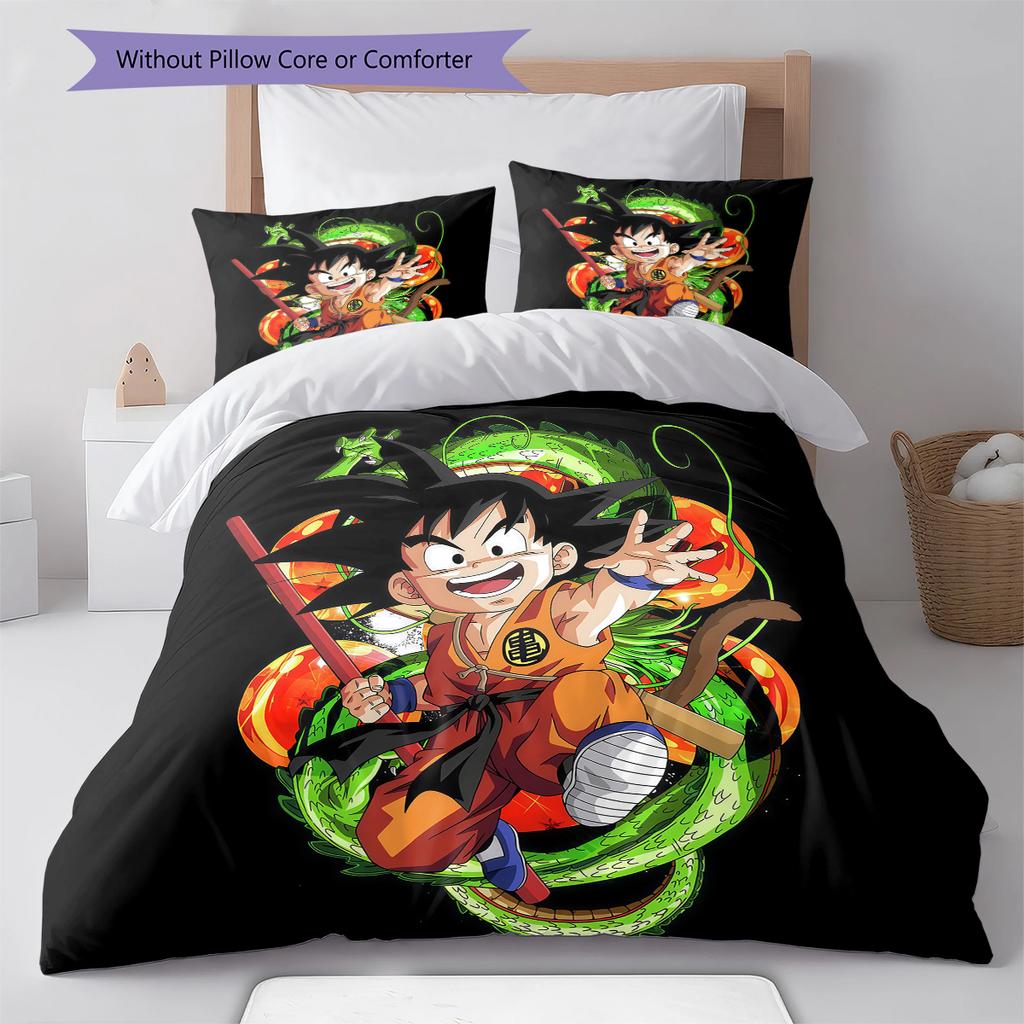 Son Goku Patron Beddengoed, Dekbed Set Dekbedovertrek Kussensloop Huis Verjaardagscadeau (1 dekbedovertrek + 2 kussenslopen, zonder binnenkussen)