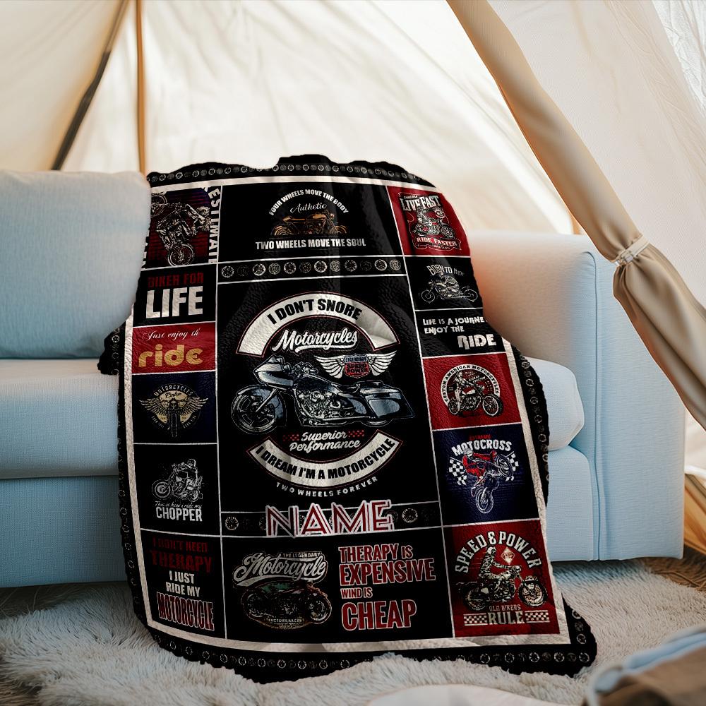 Motorcycle Enthusiast Outdoor Customize Your Name Blanket Comfortable Soft Lightweight Allseason Multipurpose Blanket For Travel Camping Picnics Sofa