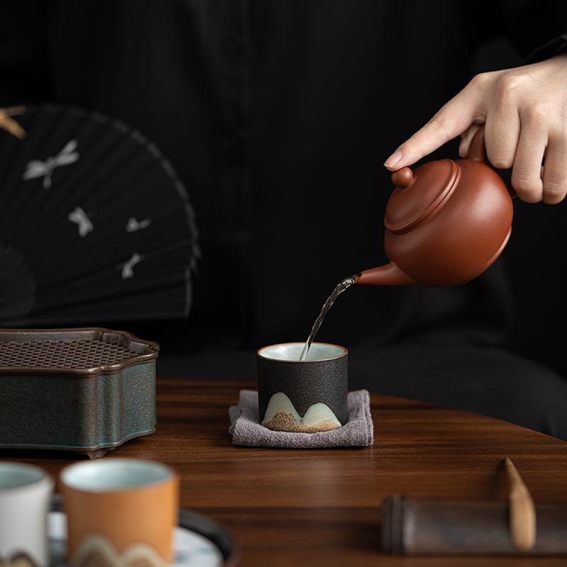 MULTIPOTENT Tea Cup Hand-painted Landscape Painting Three-color Kung Fu Cup Cultural and Creative Master Cup Chinese Style