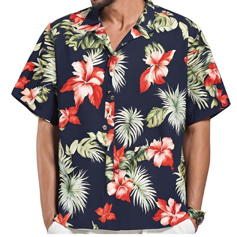 Camicia da uomo a maniche corte Stampa Floreale Botanica Hawaiana Collo a revers Camicia Bottoni da Spiaggia Top Camicie Casual alla Moda