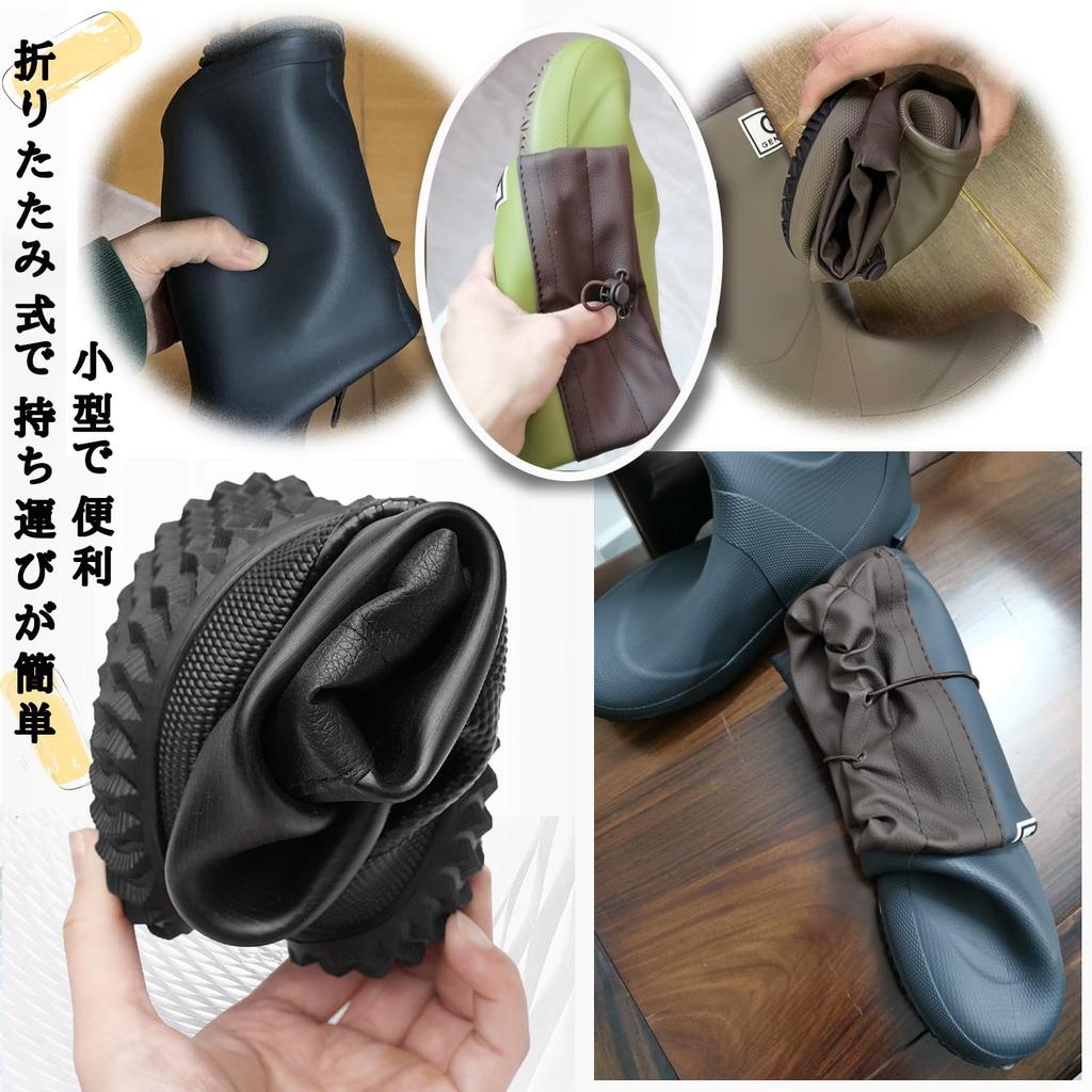 Rain boots for rain work waterproof rain cm [MISIKEKE] men, shoes, boots, women's, shoes, boots, lightweight, foldable, non-slip, unisex, green, 25.0