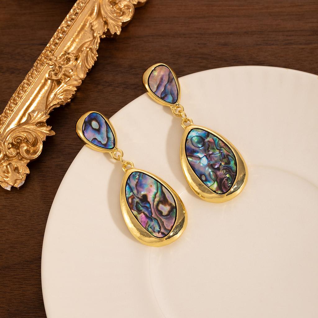 Light Luxury Medieval Stud Earrings Oval Water Drop Smudge Oil Painting Earrings Femininity French Retro Earrings
