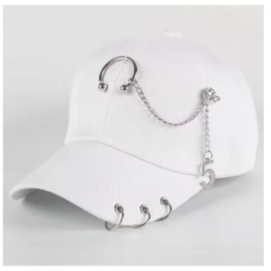 Baseball Cap Hat Metal Ring Chain Spring Summer Autumn Punk Hip Hop Rock Adjustable Unisex Men Women Outdoor Casual Cotton
