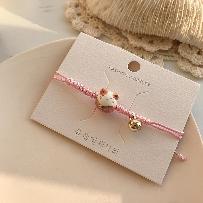 Fashion Cute Cat Bracelet For Girls Adjustable Colorful Beaded Bracelets Harajuku Ceramics Anime Pendant Charm Bracelets Jewelry