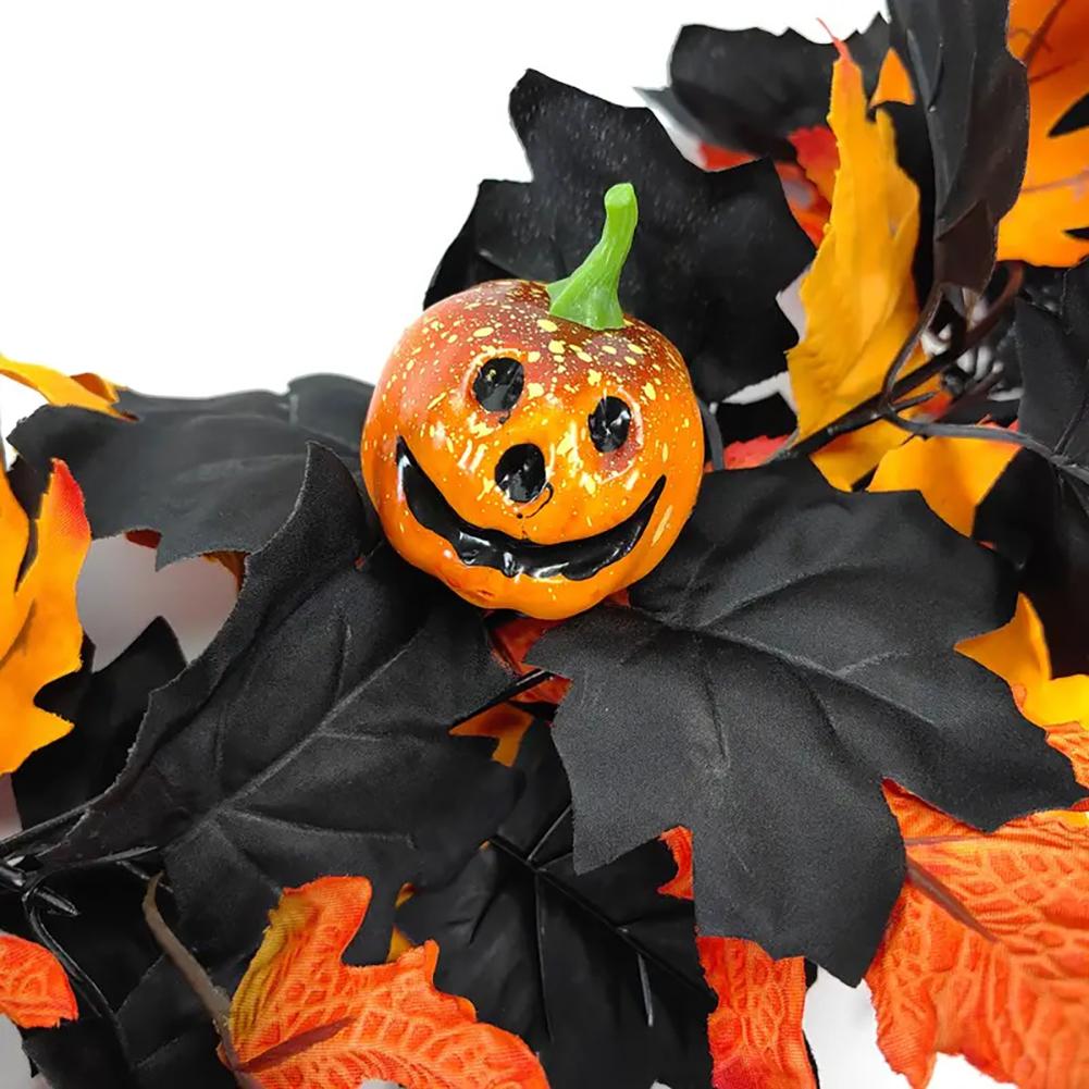 Halloween Spookys Garland 5.74ft Gothic Maple Leaf Pumpkin-Vine with Spiders Accents Colorful Spookys Window Hanging Ornaments