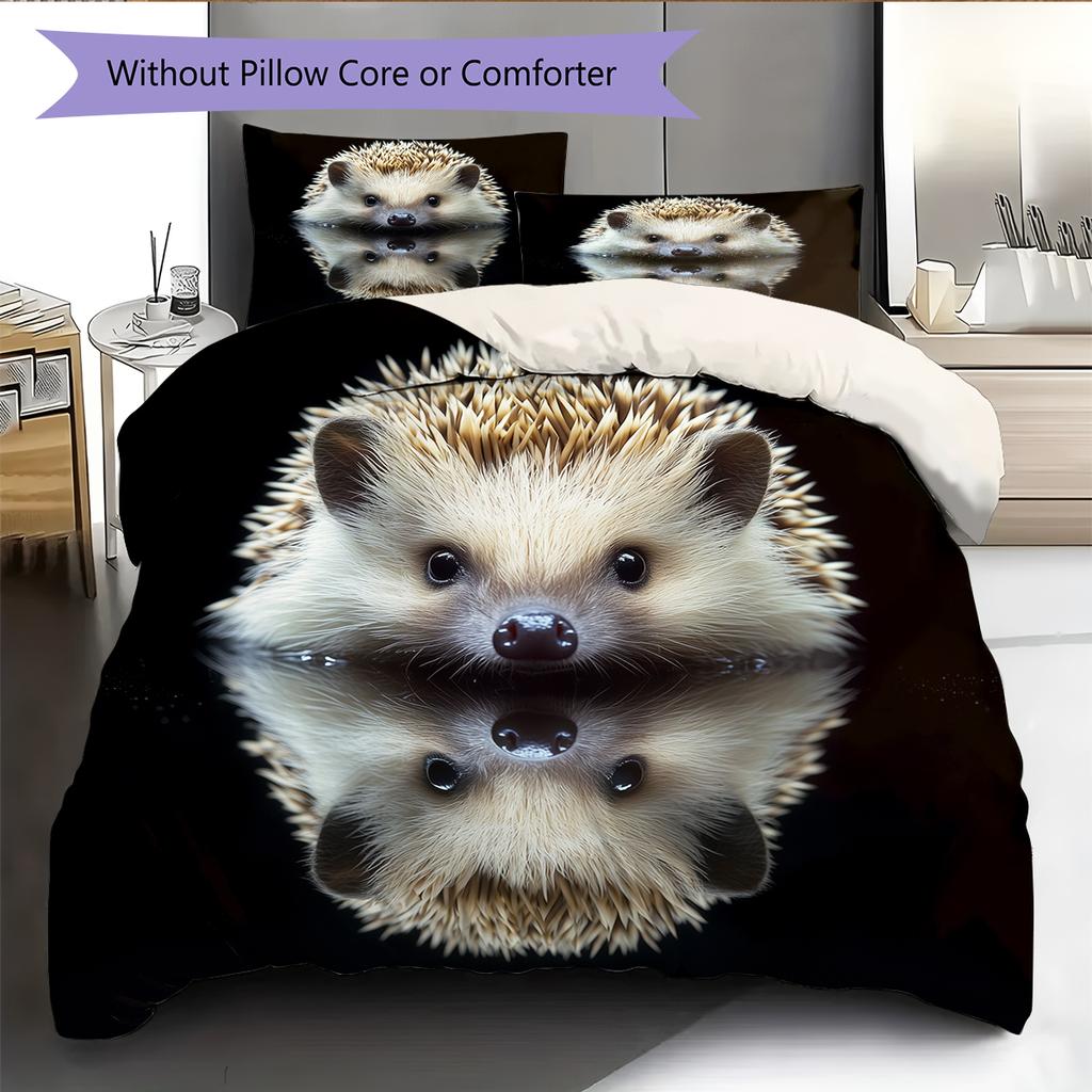 Black Hedgehog Pattern Bedding Home Decoration Birthday Gift (1 * Duvet Cover + 2 * Pillowcase, Without Core)