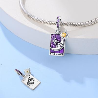 Original Charms Copper Tarot Card Moon Pendant Beads Fit Bracelet Women Jewelry Making Diy Gift