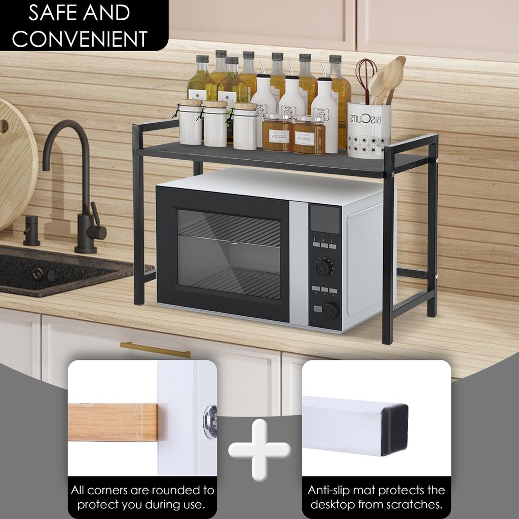 Expandable Microwave Rack Stand Heavy Duty Microwave Storage Stand Multi-Function Over Microwave Shelf for Kitchen Countertop