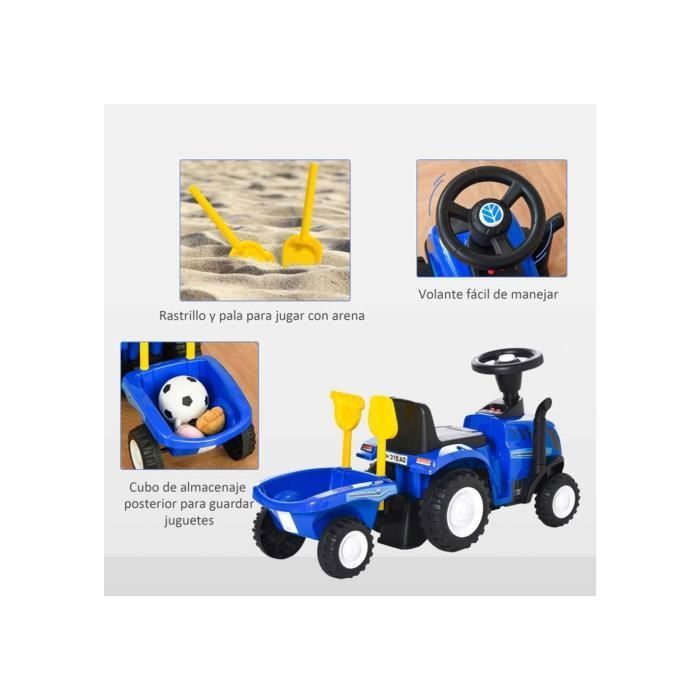 DEVESSPORT Tracteur New Holland Bleu 2en1: Porteur & Marcheur. Klaxon, Phares. Sécurisé. Dès 1 An.