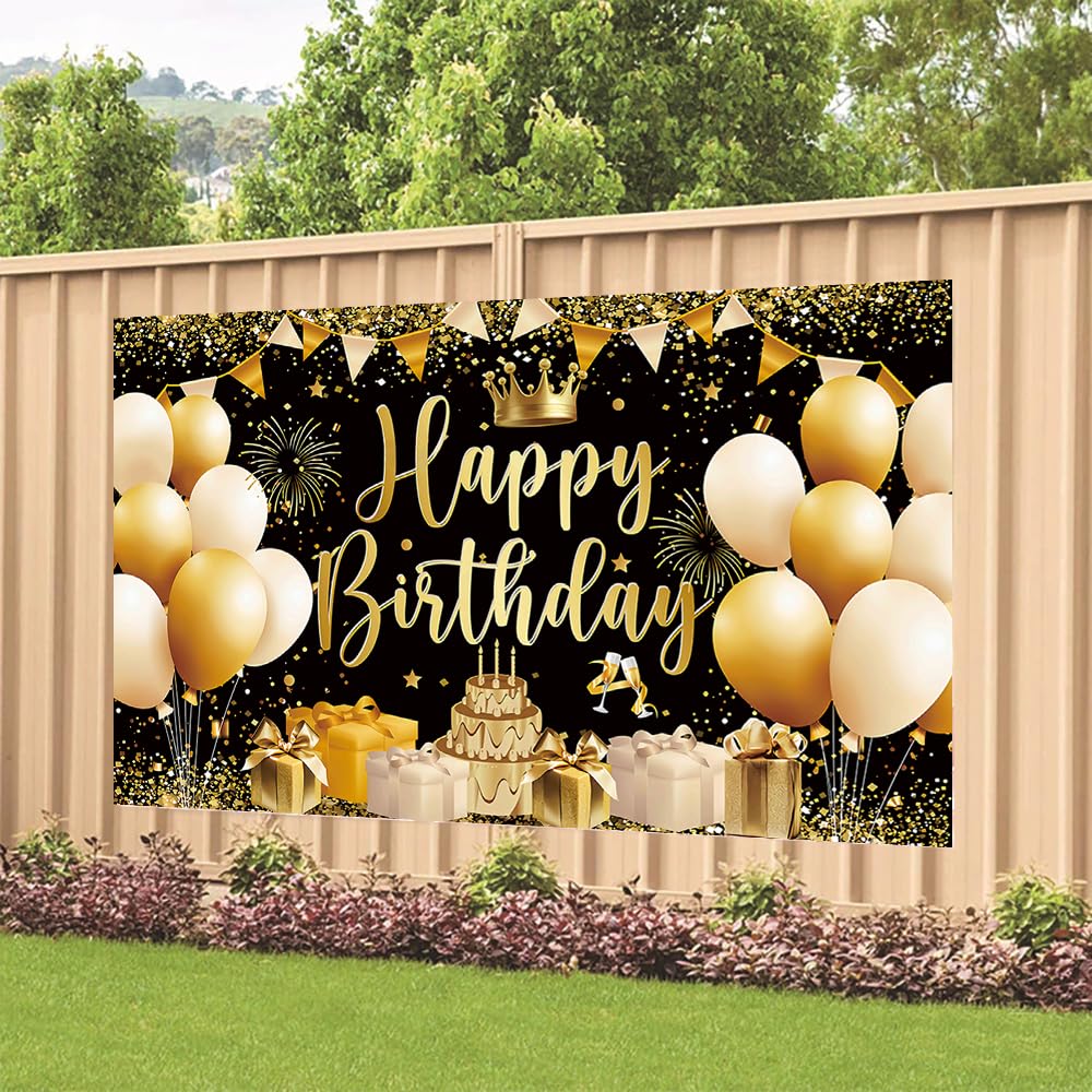 Black Gold Birthday Tapestry Black Gold Cake Birthday Decoration Birthday Photo Poster Photo Background Happy Birthday Party Tapestry Stylish Birthday