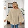 Spring Summer V-neck Elegant Loose Ruffled Women Blouse Half Sleeve Simple Casual Blouse Female New Solid Color Lotus Leaf Tops Office Sweet Clothing
